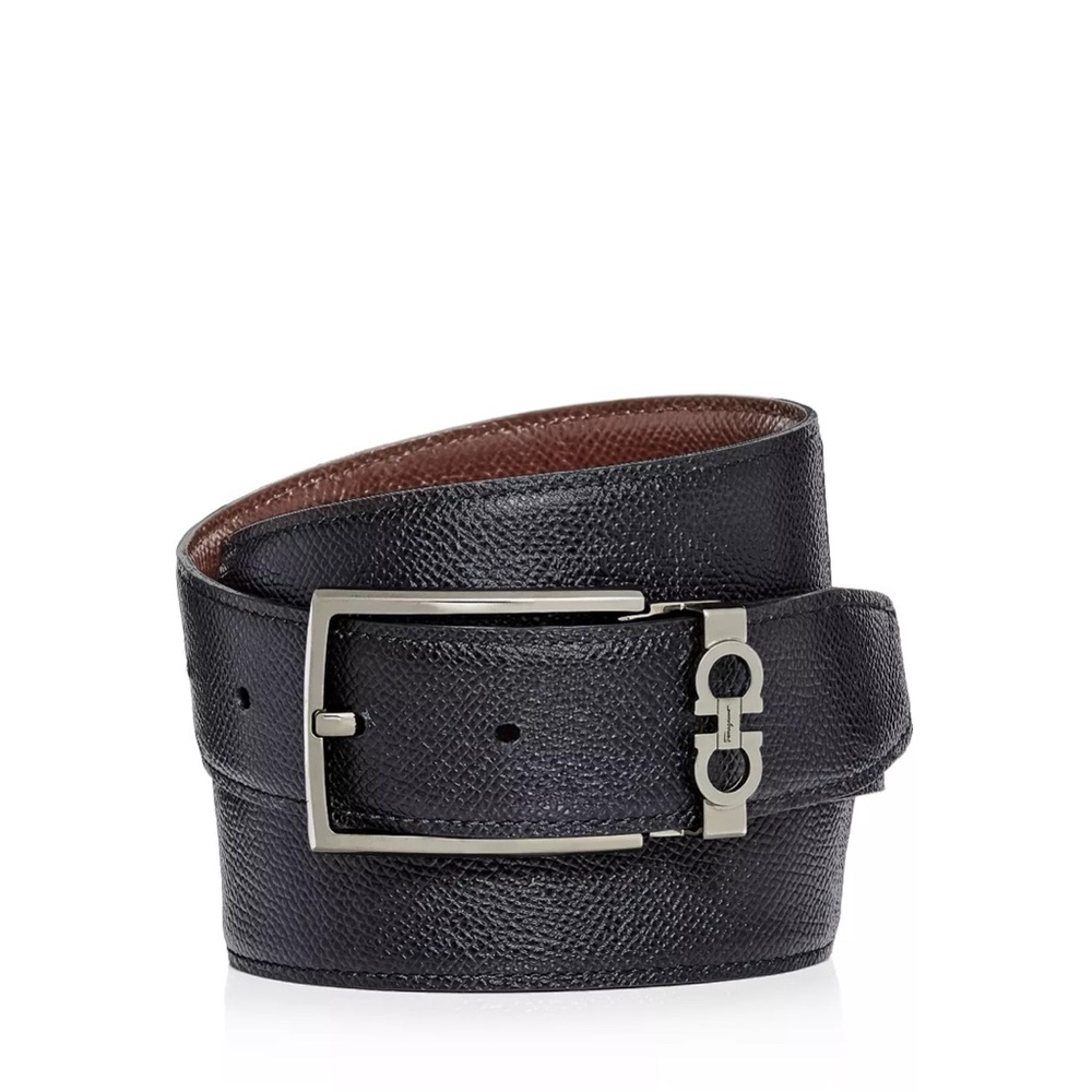 Salvatore Ferragamo Gancini keeper reversible adjustable belt black/brown 34 NWT